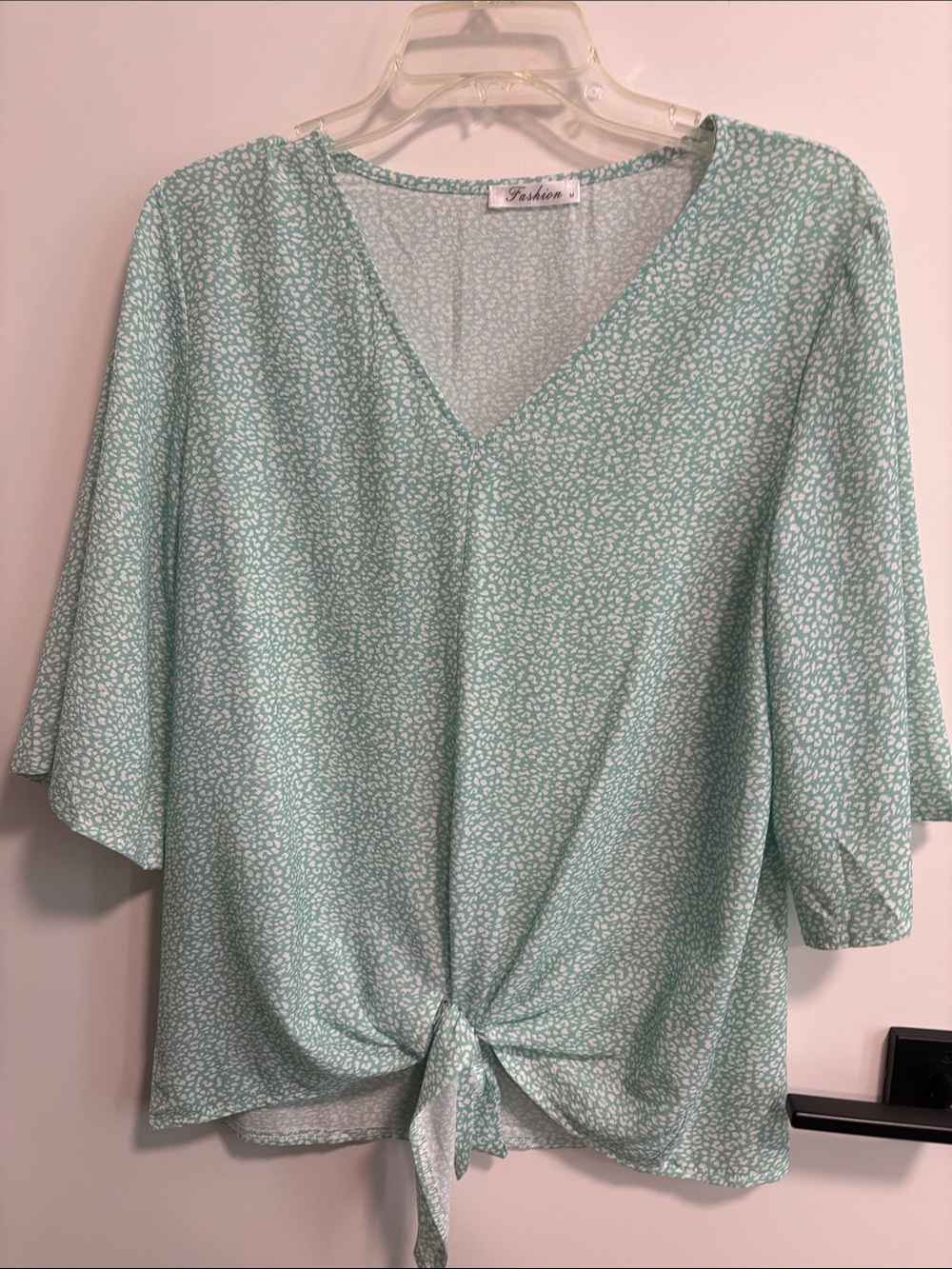Women's Mint Green V-Neck Tie-Front Top